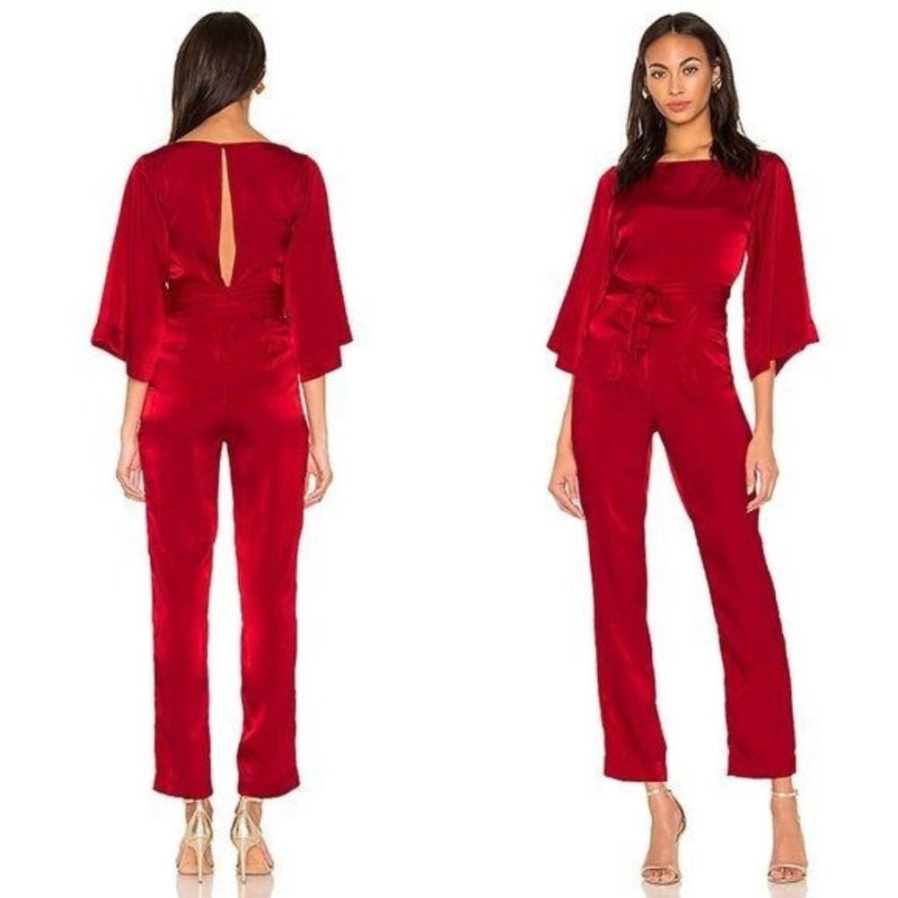 LPA Rosita Jumpsuit in Red Satin Tie Waist Small